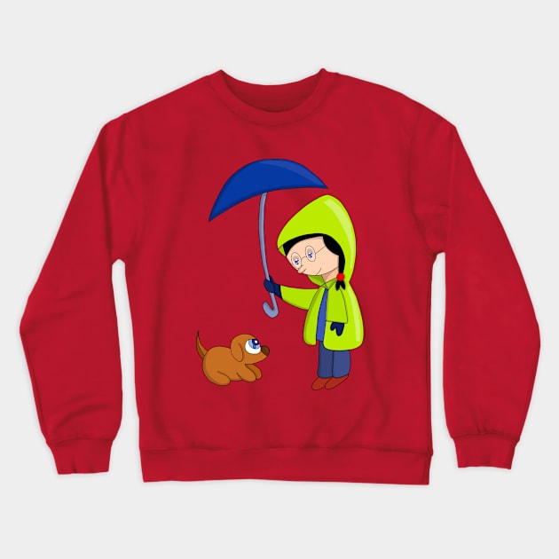 The girl and the dog on a rainy day Crewneck Sweatshirt by DiegoCarvalho